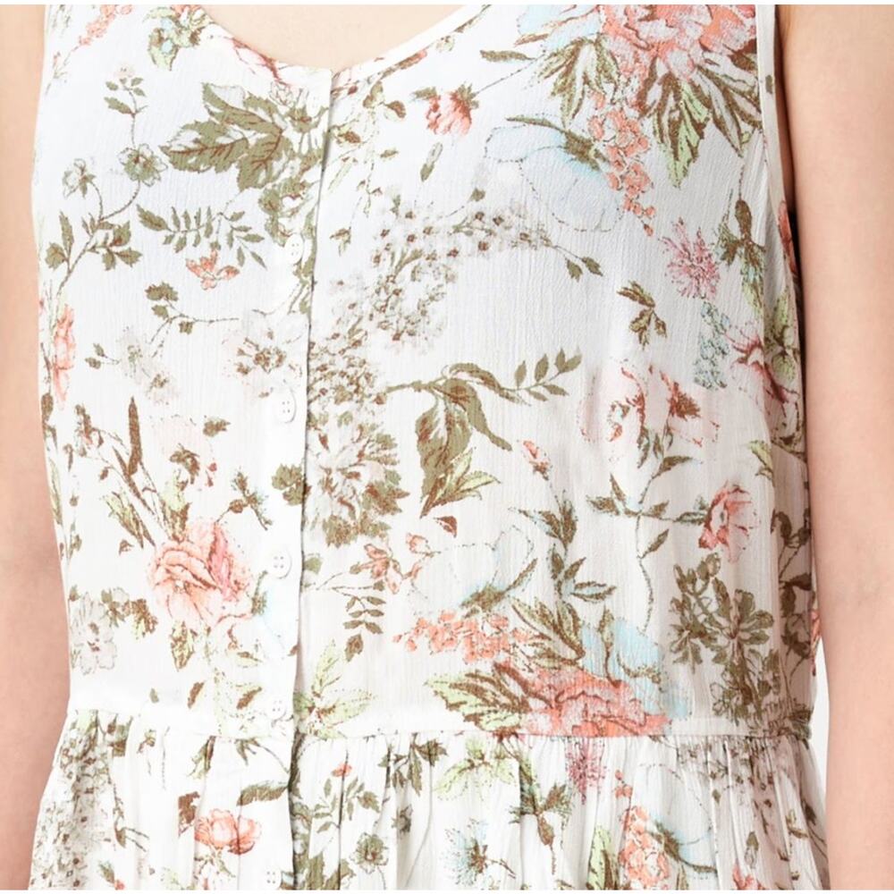 Frye white floral midi sleeveless prairie cottagecore dress sz L - Picture 6 of 12